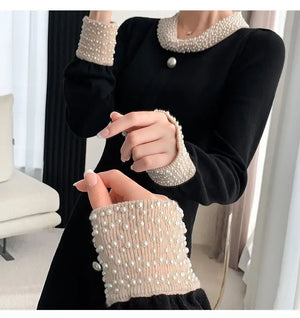 Elegant A Line Dress For Women Autumn Winter Regular Fit With Single Breasted Buttons And Peter Pan Collar