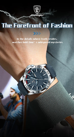 Men's luxury waterproof quartz leather watch with date from Hot Trend Vault, featuring a sleek design and durable strap.