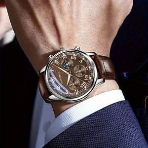 Hot Trend Vault men's leather strap watch with quartz movement and analog display, ideal for business accessories.