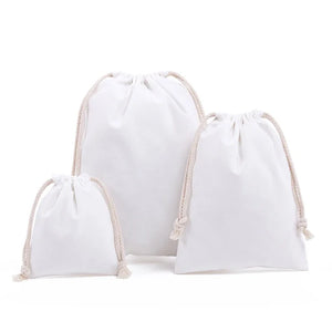 Set of reusable cotton produce bags with drawstrings for fruits and vegetables, eco-friendly kitchen storage by Hot Trend Vault