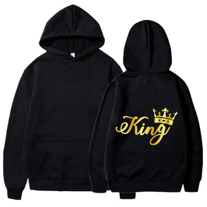 New King Queen Hoodies Pullover Unisex Couples Hooded Sweatshirt Harajuku Streetswear Long Sleeve Valentine's Day Hoodie