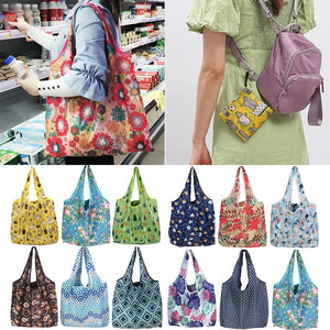 Large foldable reusable shopping tote bag by Hot Trend Vault, washable cloth eco-friendly heavy-duty tote for women.