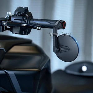 Yamaha MT 09 bike with Hot Trend Vault blue lens bar end mirrors, stylish motorcycle accessories for MT 09 riders
