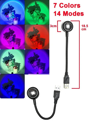USB sunset light rainbow night lamp projector for bedrooms by Hot Trend Vault, showing vibrant rainbow sunset projections.