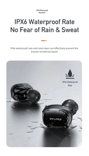 Awei T13 Pro Bluetooth 5.3 Earphone Wireless Bluetooth Headset In-Ear TWS Earbuds With Mic HiFi Bass Stereo Gaming Headphones