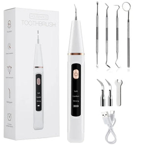Hot Trend Vault Hailicare ultrasonic dental scaler for home use, with sleek design showing the device and its cleaning tip for teeth whitening.