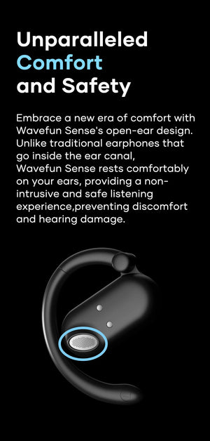 Wavefun Sense Open Ear Headphones Bluetooth Earphone with Adjustable Ear Hook Super Bass Earbuds BT5.3 Headsets with Microphone