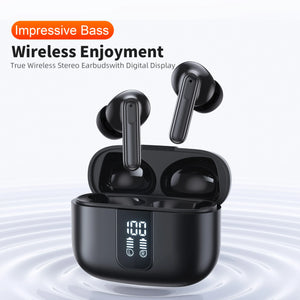 QERE E50 wireless Bluetooth headphones with touch display, 13mm drivers, four mics, ENC noise cancellation, and 28-hour battery life.
