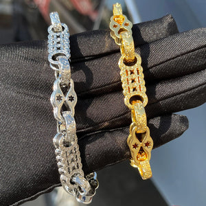 Gold plated bubble letter bracelet for men featuring iced out jewelry design, stylish and bold accessory from Hot Trend Vault.