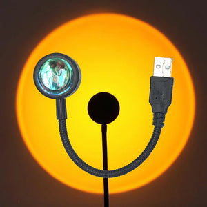 Hot Trend Vault USB sunset lamp with rainbow neon LED projector creating colorful bedroom mood lighting.