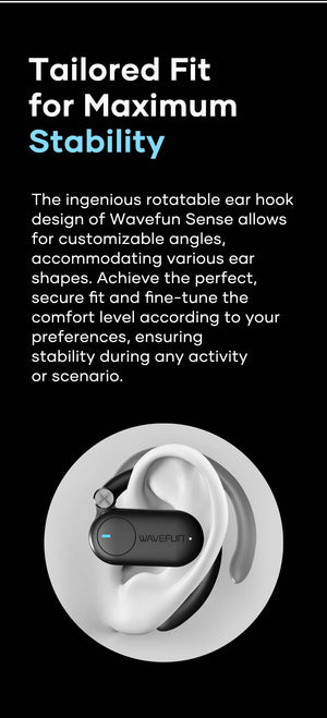 Wavefun Sense Open Ear Headphones Bluetooth Earphone with Adjustable Ear Hook Super Bass Earbuds BT5.3 Headsets with Microphone