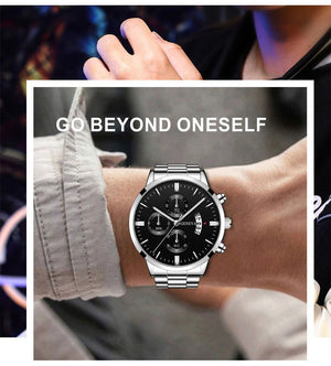 Deyros men's calendar quartz watch with luxury alloy band, round case, and bracelet clasp, stylish accessories by Hot Trend Vault.