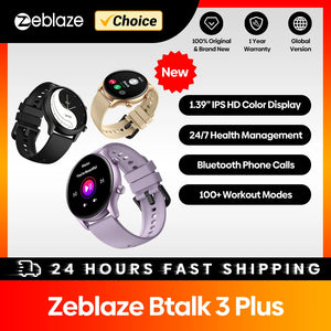Zeblaze Btalk 3 Plus smart watch with voice calling from Hot Trend Vault, displaying a sleek black face and colorful screen.