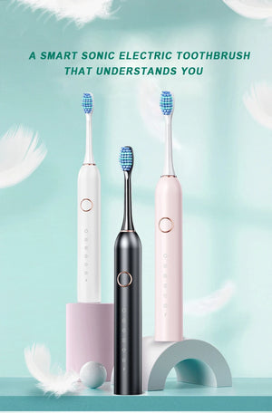 Hot Trend Vault GeZhou Sonic Electric Toothbrush for adults with 6 modes, timer, USB rechargeability, and replacement brush heads.