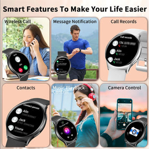 Smart Watches(Answer/Make Calls),1.43" Large Screen Fitness Tracker For iPhone/Android,Pedometer/Message Alerts,Gift for Family