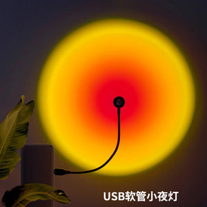 USB Rainbow Sunset Mood Lamp by Hot Trend Vault, ambient lighting for bedroom decor and photography, displaying vibrant rainbow colors.