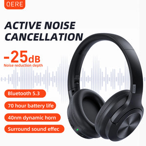 Wireless bluetooth headset QERE E80 Earphone 5.3 ANC Noise Cancellation Hi-Res Audio Over the Ear headphones 70H 40mm Driver2.4G
