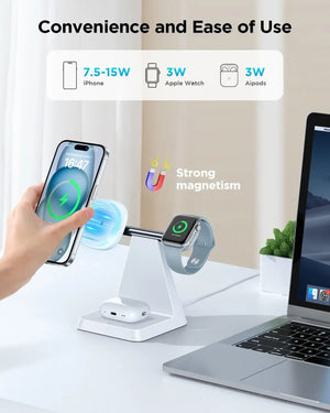 Hot Trend Vault Iseyyox magnetic wireless charger for iPhone 3-in-1 fast charging station with safety features and sleek design.