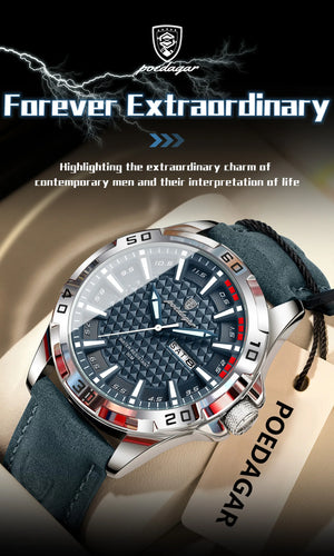 Luxury waterproof men's quartz leather watch with date display from Hot Trend Vault, stylish accessories for formal or casual wear.