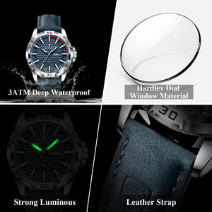 Hot Trend Vault men's luxury waterproof quartz leather watch with date display, stylish accessories for sophisticated style.