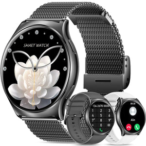 Smart Watches(Answer/Make Calls),1.43" Large Screen Fitness Tracker For iPhone/Android,Pedometer/Message Alerts,Gift for Family