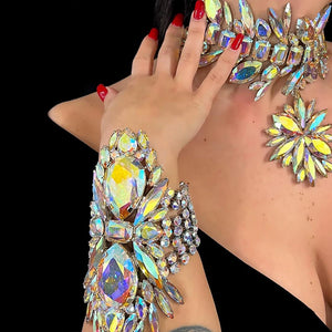 StoneFans rhinestone flower jewelry set for women with glamorous necklace, earrings, and bracelet from Hot Trend Vault.