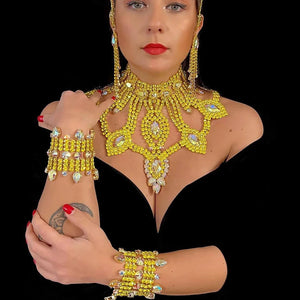 Stonefans Yellow Rhinestone Geometry Necklace Earrings Set for Women Party Exaggerate Large Crystal Jewelry Set Accessoires Gift