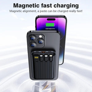 10000mAh Power Bank 15W Magnetic Fast Charging External Battery Wireless Charger with 4lines Cable for iPhone 15/14/13 xiaomi