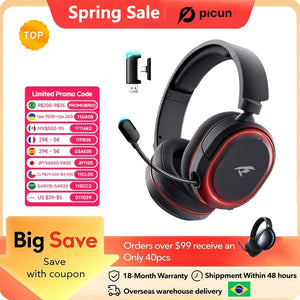 Picun G2 2.4G Wireless Gaming Headset Bluetooth Headphones 5ms Low Latency 7.1 Surround ENC Mic For PC PS4 PS5 Phone Switch