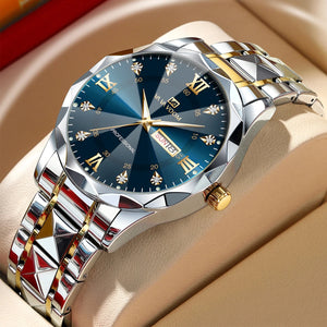 Hot Trend Vault Va Va Voom men's diamond luxury watch with 41mm case, night glow dial, double calendar, and quartz movement.