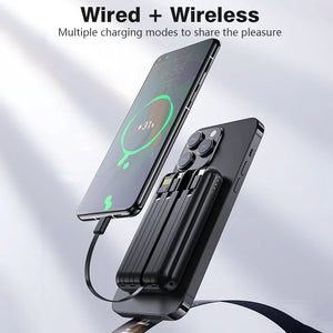 10000mAh Power Bank 15W Magnetic Fast Charging External Battery Wireless Charger with 4lines Cable for iPhone 15/14/13 xiaomi