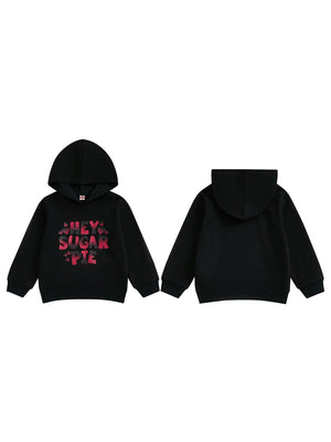 4-7Years Kids Girls Boys Hoodies Letter Heart Print Hooded Long Sleeve Pullovers Valentine's Day Clothes Spring Sweatshirts