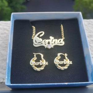 LeeChee Heart Zircon Custom Name Necklace 18mm Mini Twist Earrings Jewelry Set Gift For Girls