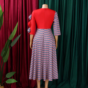 Elegant Dresses for Women 2025 Fall Fashion African 3/4 Sleeve Party Birthday New Robe Chic 3D Flower Plaid Evening A-Line Dress