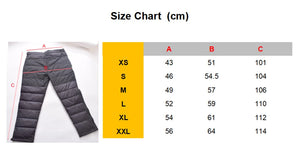 Lightweight Hot Trend Vault down winter hiking pants for men and women, insulated and warm for outdoor cold weather activities.