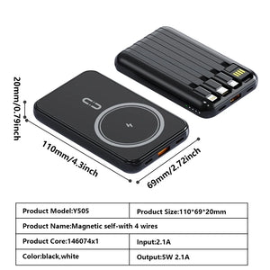 10000mAh Power Bank 15W Magnetic Fast Charging External Battery Wireless Charger with 4lines Cable for iPhone 15/14/13 xiaomi
