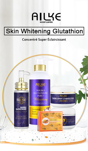AILKE Glutathione 5-In-1 Women Skin Care Kit Brightening Serum Body Lotion Soap Dark Spots