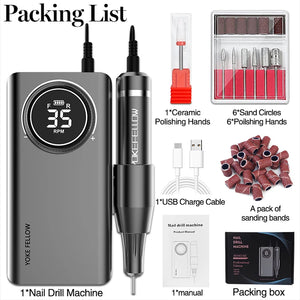 Nail Drill Machine 35000 RPM Rechargeable Nail Gel Polisher for Manicure Machine Electric Nail Drill With Full LCD Display