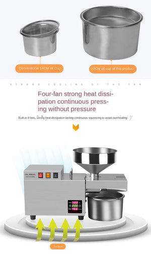 S9S Oil Press Stainless Steel Automatic Cold Press Oil Press Coconut Peanut Kernel Oil Press 110V/220V 1500W (Max)