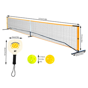 Portable pickleball set with 22ft net and paddles for outdoor fun, by Hot Trend Vault, shown with paddles, net, and pickleball accessories.