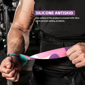 Black adjustable weightlifting wrist straps with non-slip grip for athletes, designed for secure support during lifts.