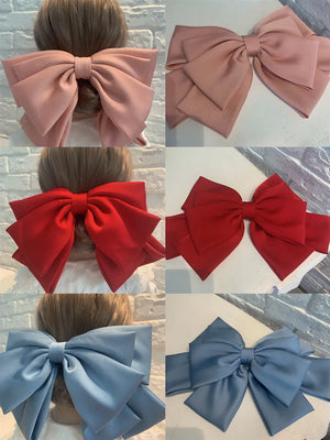 Large satin bow hairpin for women, retro style hair clip by Hot Trend Vault, featuring elegant satin fabric and classic design.