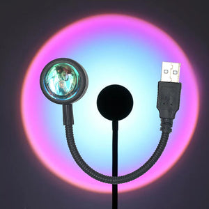 USB rainbow sunset lamp by Hot Trend Vault emitting colorful ambient light, ideal for bedroom decor and photography.
