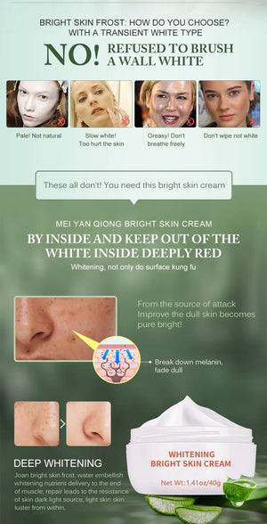 MeiYanQiong Dark Spot Remover Cream for Women with Snail Extract, featuring a sleek jar and cream texture for skin brightening