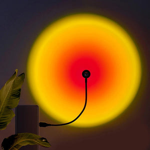 Hot Trend Vault USB Rainbow Sunset Lamp displaying vibrant rainbow colors for bedroom decor and ambient lighting.