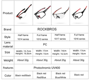 ROCKBROS Cycling Photochromic Glasses UV400 Protection Sunglasses Lightweight Bicycle Glasses Men Women Outdoor Sports Glasses