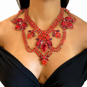 StoneFans leaf rhinestone necklace set for women featuring crystal and luxury bling, with intricate leaf design and sparkling details.