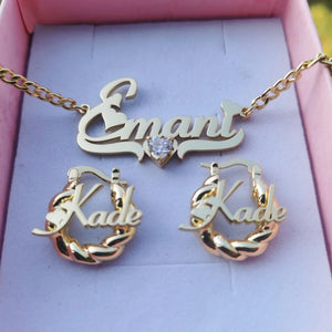 LeeChee Heart Zircon Custom Name Necklace 18mm Mini Twist Earrings Jewelry Set Gift For Girls