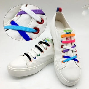 Hot Trend Vault silicone shoelaces lazy lacing kit with 16 pieces for easy no-tie fitting on sneakers, shown in the image.