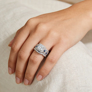 Newshe 3 Pcs Wedding Rings Set for Women 925 Silver 2.6Ct Princess Cut White Blue AAAAA CZ Luxury Bridal Engagement Jewelry